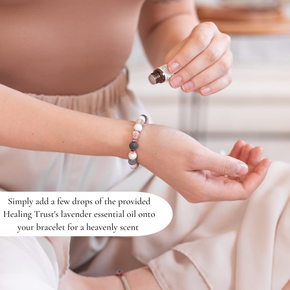 [Healing Trust] Lava Rock Bracelet with Lavender Essential Oil, Pink Zebra Jasper Essential Oil Diffuser Bracelet, Yoga Mediation Bracelet Stone Diffuser, Relaxing Aromatherapy Diffuser Bracelet, Pink Bracelet for Women and Men - Image 3